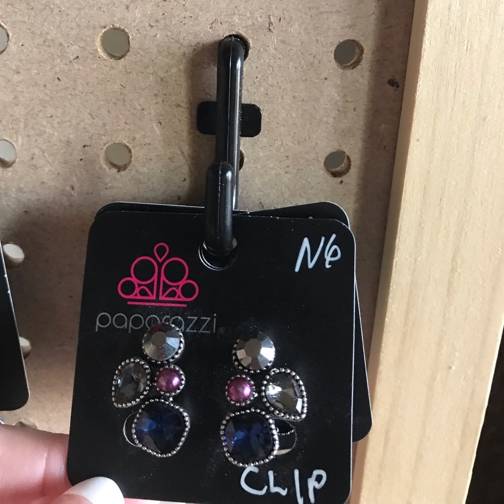 CLIP “angel” earrings in dk blue, smoky, & pink